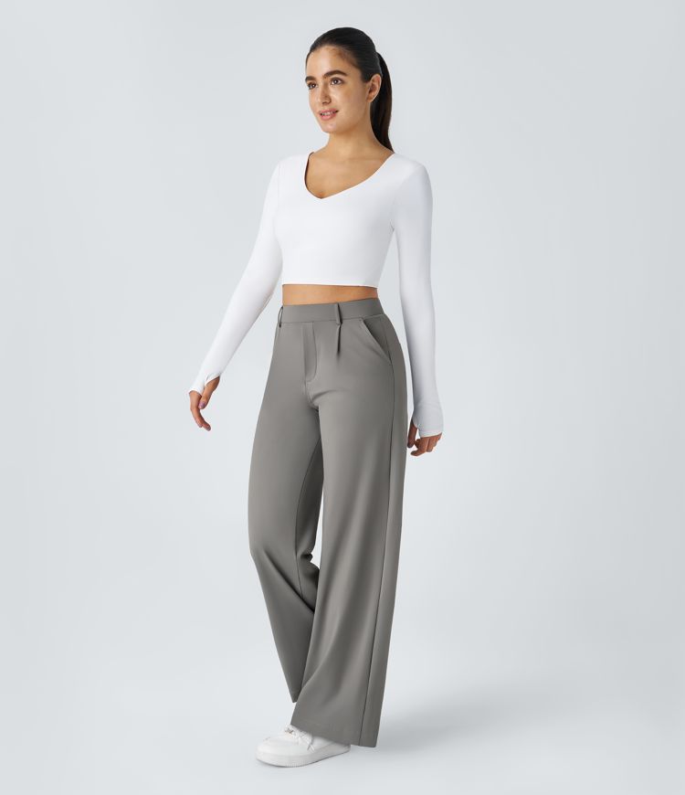 ColaTek Air™ Flared Trousers with High Waist and Side Zip Pockets