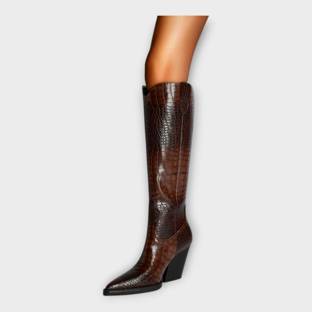 Crocodile Pattern Boots with Elegant Heel