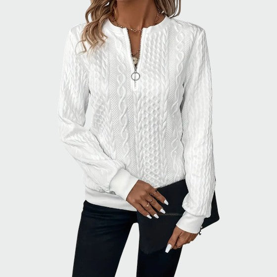 Olivia - Ladies' zip-up cable knit jumper