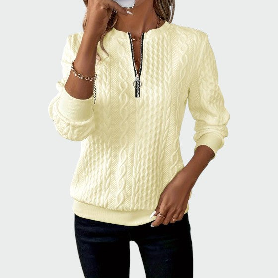 Olivia - Ladies' zip-up cable knit jumper